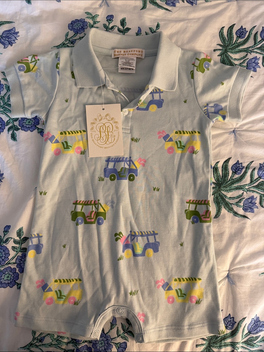 The Beaufort Bonnet Company Light Blue Golf Cart Polo Romper